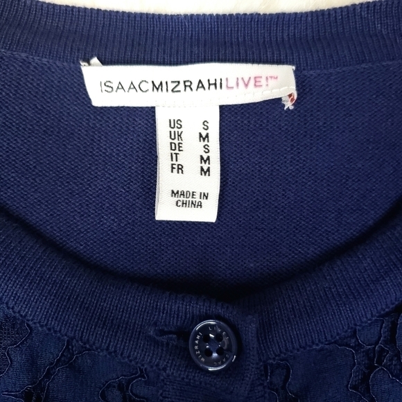 ISAAC Mizrahi LIVE Blue Cardigan With Lace Overlay - Picture 3 of 5
